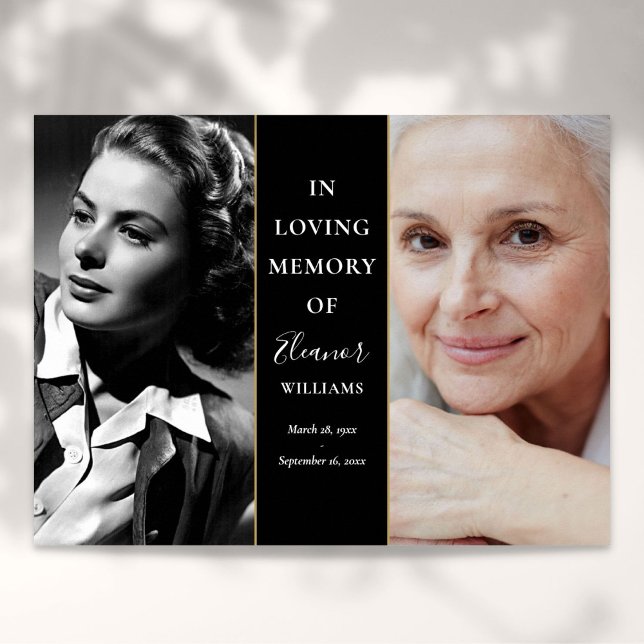 Affiche Hommage affectueux hier et aujourd'hui 2 Photo Mém (In Loving Memory Then And Now 2 Photo Memorial Poster)