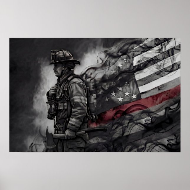 Affiche Hommage aux pompiers américains Drapeau américain  (Devant)