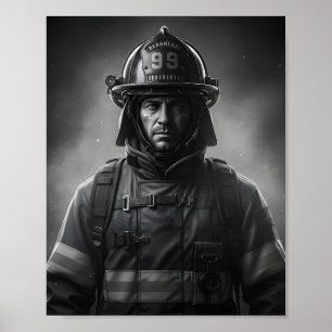 Affiche Hommage aux pompiers noir et blanc Héros