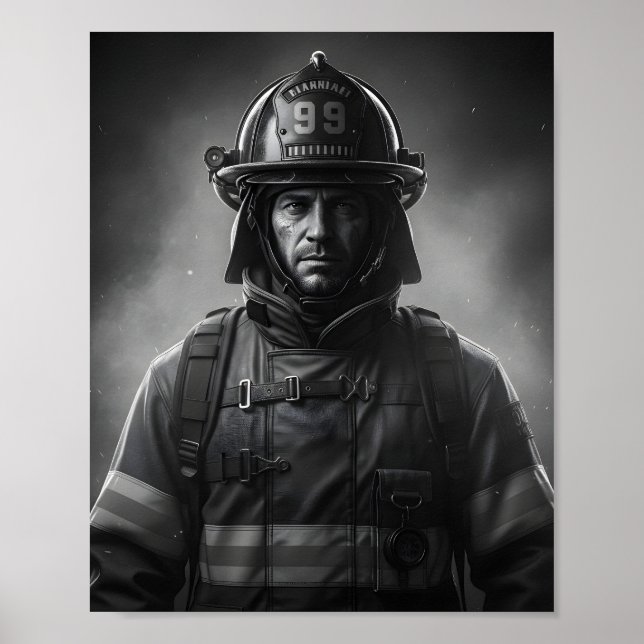 Affiche Hommage aux pompiers noir et blanc Héros  (Devant)