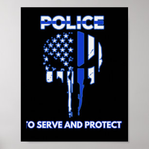 Affiche Hommage De Design Crâne De Police Avec Ligne Bleue