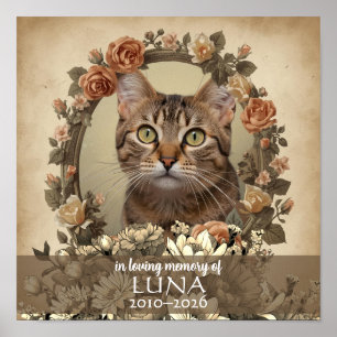 Affiche Hommage Personnalisé avec Photo de Chat Floral Vin