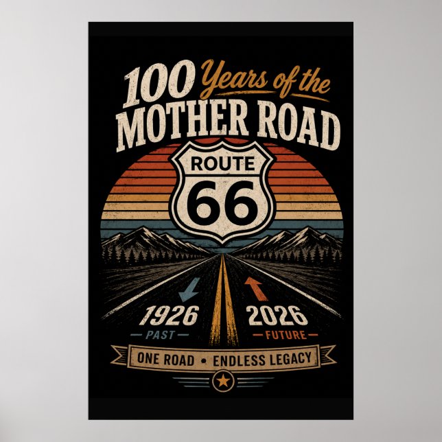Affiche Hommage rétro de la route 66 au coucher du soleil  (Devant)