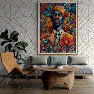 Affiche Homme Afro-Américain Abstrait Psychedelica