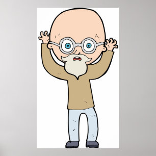 Affiche Homme âgé drôle chauve excentrique avec barbe