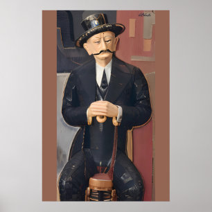 Affiche Homme assis appuyé sur une canne
