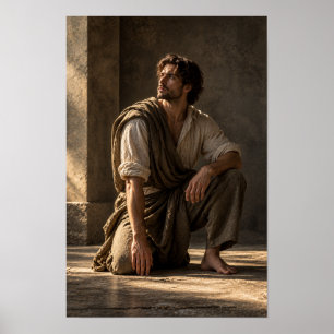 Affiche Homme assis pieds nus dans un intérieur chaud et e
