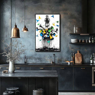 Affiche Homme au graffiti avec mégaphones et oiseaux – Pro