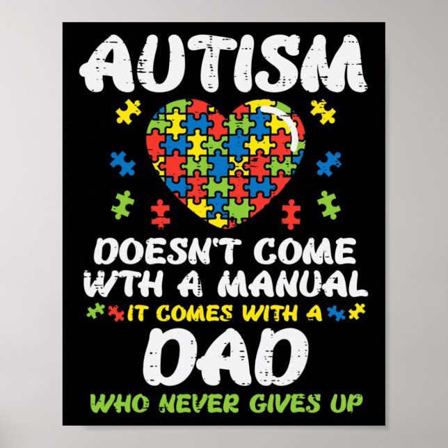 Affiche Homme Autisme Ne Vient Pas Avec Manuel Papa Puzzle (Devant)