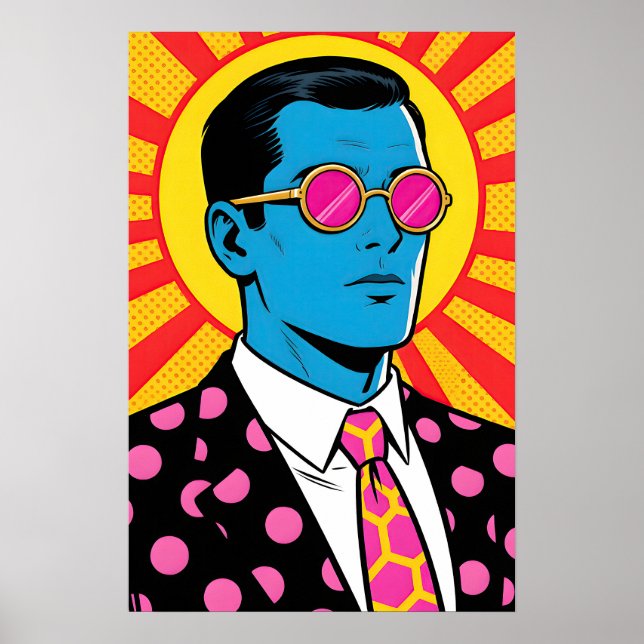 Affiche Homme aux lunettes roses Pop Art (Devant)