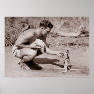 Affiche Homme avec Baby Kangaroo