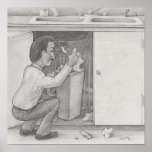 Affiche Homme cherchant dans une poubelle de placard de cu