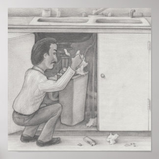 Affiche Homme cherchant dans une poubelle de placard de cu