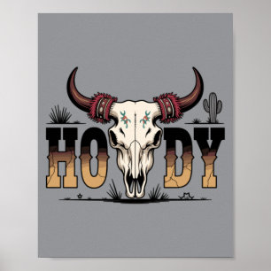 Affiche Homme Cowboy Howdy Crâne Western Texas Rodeo