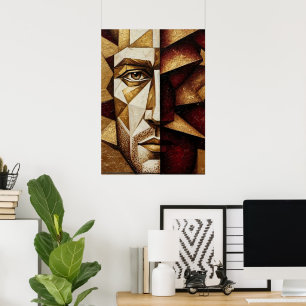Affiche Homme cubiste or Bourguignon - Abstrait texturé