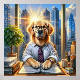 Affiche Homme d'affaires Golden Retriever au bureau