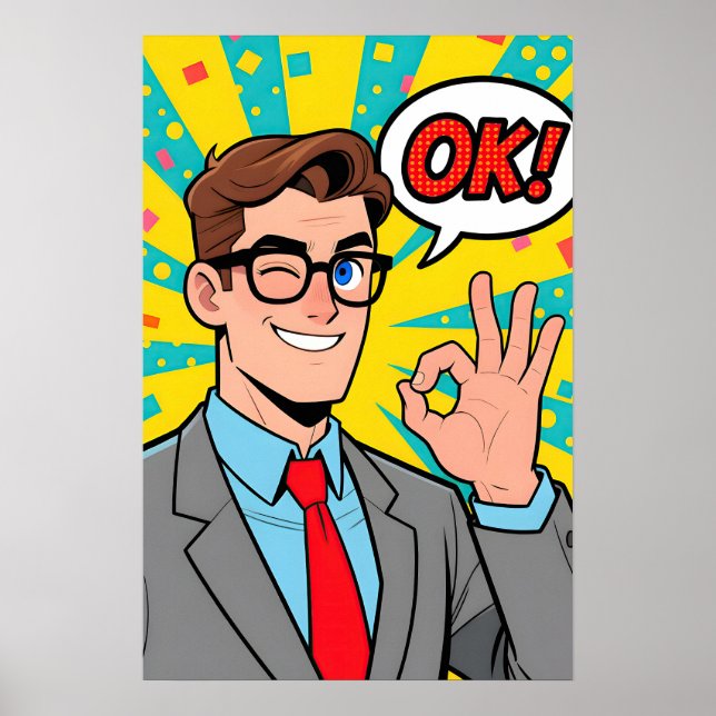 Affiche Homme disant OK Pop Art (Devant)