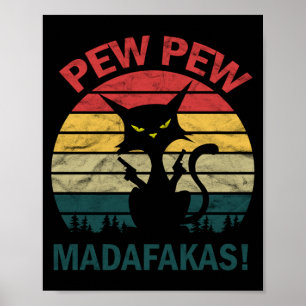 Affiche Homme Drôle Chat Kitty Crazy Noir - Pew Pew