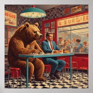 Affiche Homme drôle et ours à Retro Diner