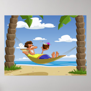 Affiche Homme drôle se relaxant dans un hamac de plage