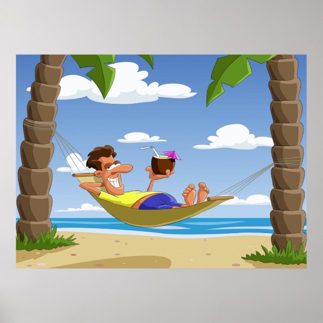 Affiche Homme drôle se relaxant dans un hamac de plage (Devant)