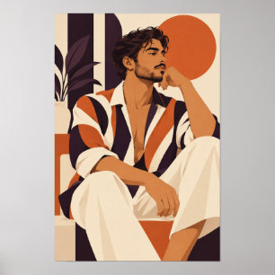 Affiche Homme élégant en chemise rayée orange sur toile mo
