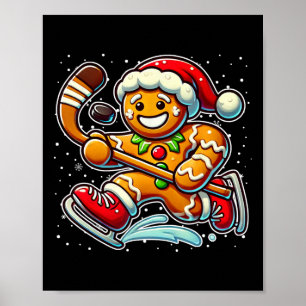 Affiche Homme en pain d'épices hockey sur glace Noël drôle