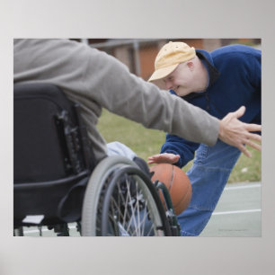 Affiche Homme handicapé jouant au basket avec son fils