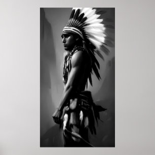 Affiche Homme indien noir et blanc Monochrome