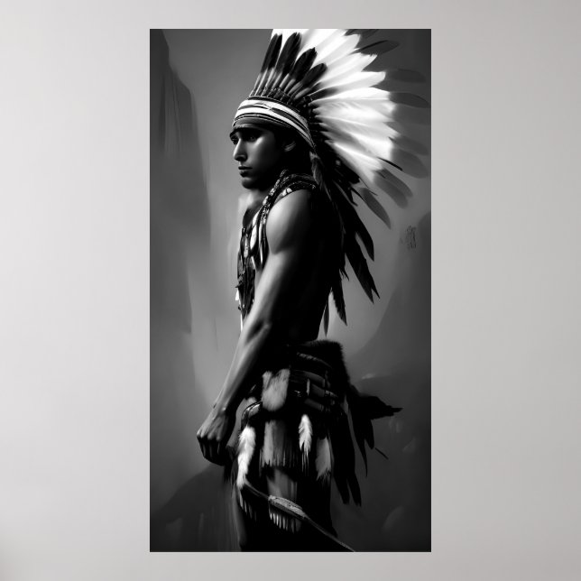Affiche Homme Indien noir et blanc Monochrome (Devant)