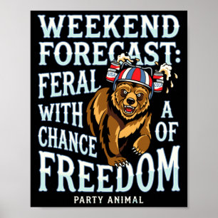 Affiche Homme ours grizzly drôle patriotique été liberté