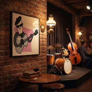 Affiche Homme portant un béret jouant de la guitare acoust