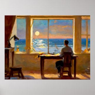 Affiche Homme regardant la mer