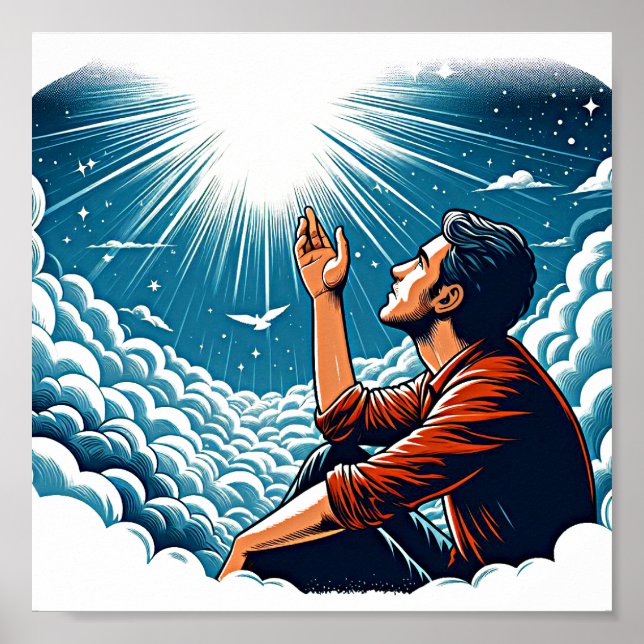 Affiche Homme regardant vers le ciel PARLER À gOD (Devant)