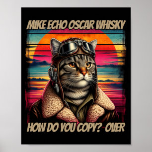 Affiche Homme Rétro Chat Pilote Mike Echo O Whisky Meow