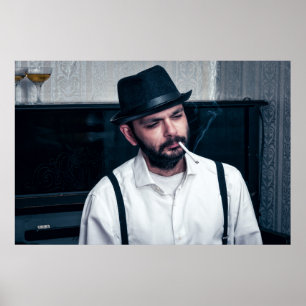 Affiche Homme rétro jouant du piano et fumant