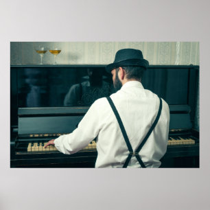 Affiche Homme rétro jouant du piano et fumant