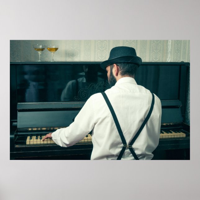 Affiche Homme rétro jouant du piano et fumant (Devant)