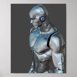 Affiche homme robot musculaire cyborg androïde