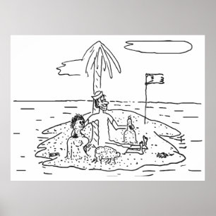 Affiche Homme seul sur l'île, Drôle, Vintage,