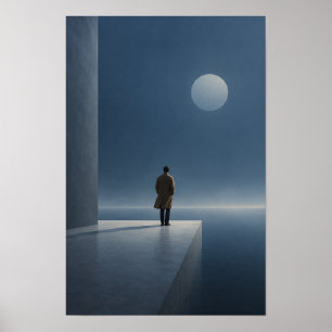Affiche Homme Solitaire Sous la Pleine Lune Figura Bleu Mi