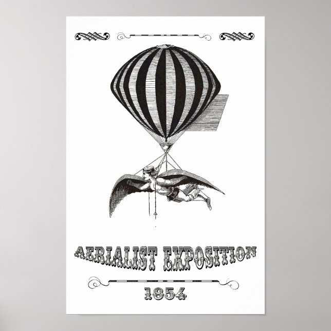 Affiche Homme Steampunk avec ailes et ballon chaud (Devant)