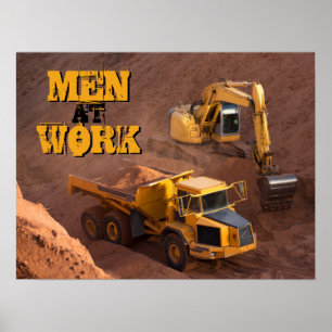 Affiche Hommes au travail Tracteur et Camion de vidange