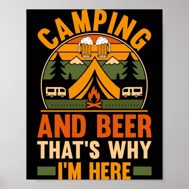 Affiche Hommes camping bière camp vie forêt campeur (Devant)