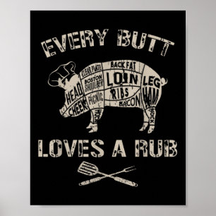 Affiche Hommes Drôle Butt Aime Rub Viande Barbecue Fumeur