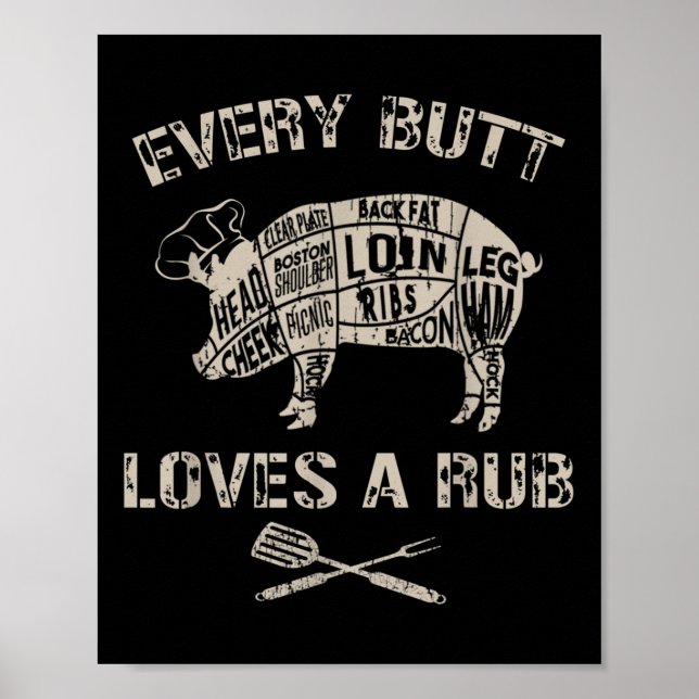 Affiche Hommes Drôle Butt Aime Rub Viande Barbecue Fumeur  (Devant)