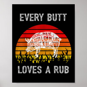 Affiche Hommes Drôle Butt Aime Rub Viande Barbecue Fumeur