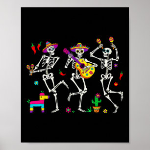 Affiche Hommes Drôle Skeleton Danser Guitare Pinata Cinco 