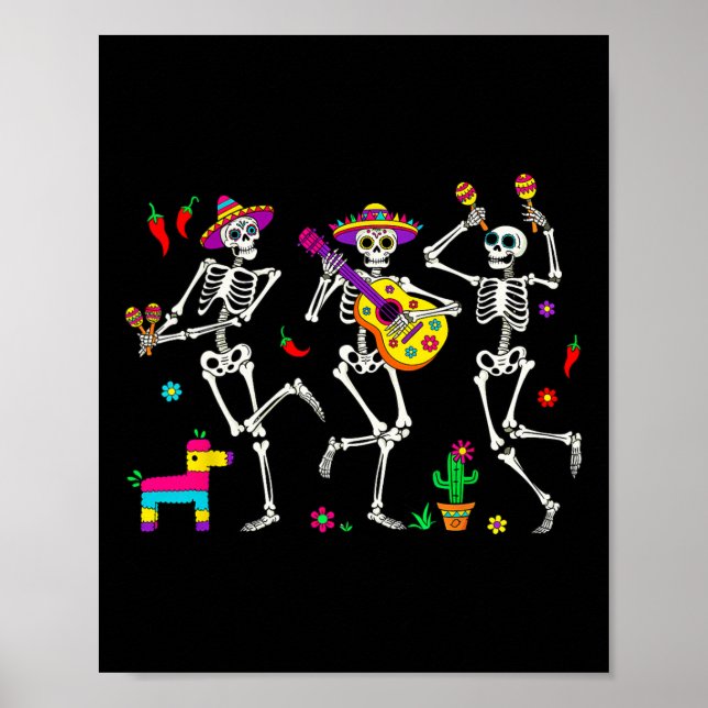 Affiche Hommes Drôle Skeleton Danser Guitare Pinata Cinco  (Devant)