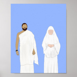 Affiche Hommes et Femmes à la main du Hajj tiré